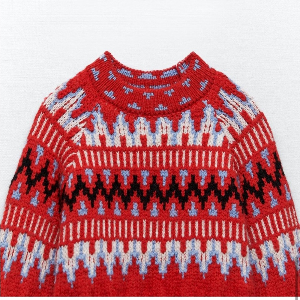 ZARA CABLE KNIT WOOL BLEND JACQUARD SWEATER - Picture 9 of 10